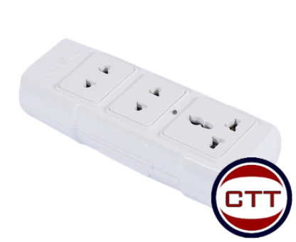 Ổ CẮM 3 LỔ ĐA NĂNG CÓ MÀNG CHE AN TOÀN 3000W TRẮNG NIVAL