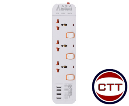 Ổ CẮM DÀI 3 Ổ 3 CHẤU 4 CỔNG USB 3M ASIA