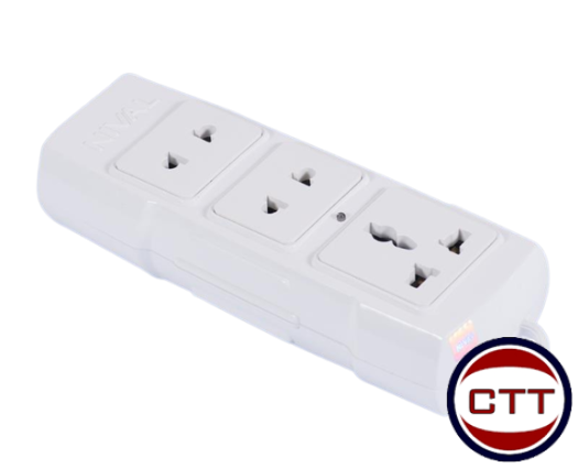 Ổ CẮM 3 LỔ ĐA NĂNG CÓ MÀNG CHE AN TOÀN 3000W TRẮNG NIVAL